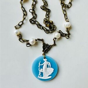 Diana the Huntress Wedgwood Blue Cameo Coin Necklace Lightweight